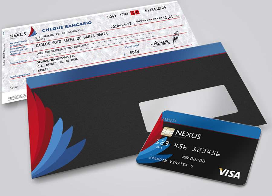 Cheque, sobre y visa Global Nexus Bank