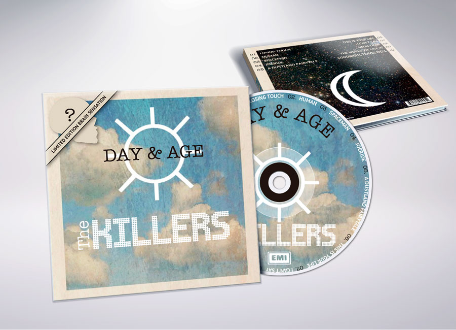 Diseño de portada, galleta y contra del álbum Day and Age de The Killers.