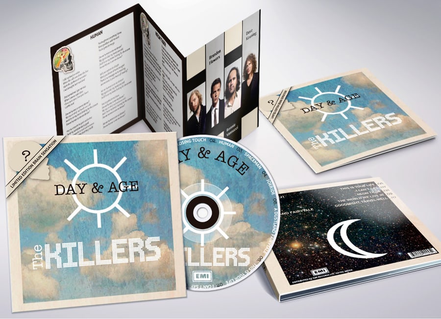 Diseño de la galleta de CD, la carátula y el folleto del álbum day and age del grupo musical The Killers