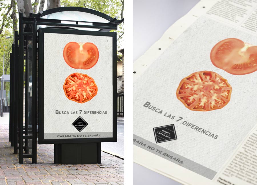 Publicidad de Huerta de Carabaña en marquesina y en periódico