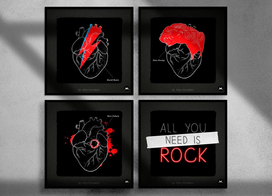 set de tres ilustraciones all you need is rock