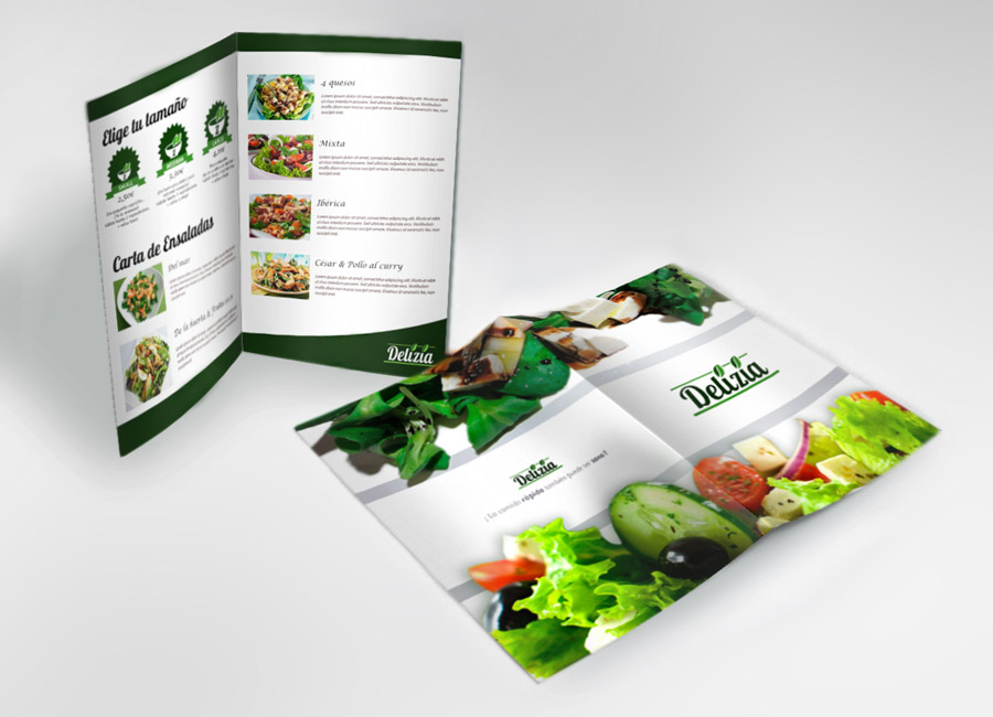 carta con el menú del restaurante Delizia