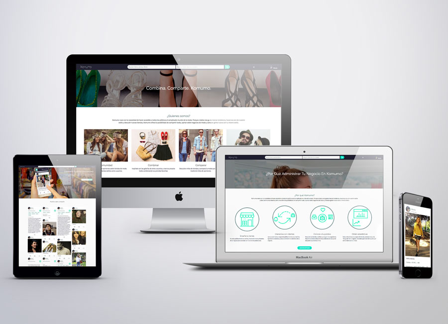 Diseño web de distintas secciones de la app de moda Komumo