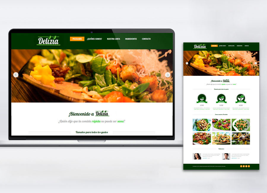 Web y diseño de la carta con el menú del restaurante Delizia